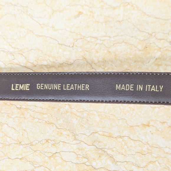 Vintage Lemie Genuine Leather Tan Embossed Gator Italian Belt Gold Tone Buckle - Picture 9 of 14